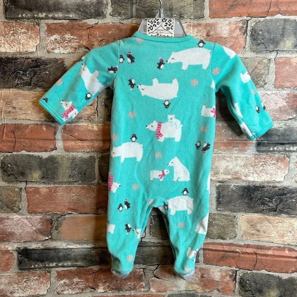 5‎ for $25🔥3M Baby Girl Carters Light Blue Polar Bear Foot Sleeper Bodysuit